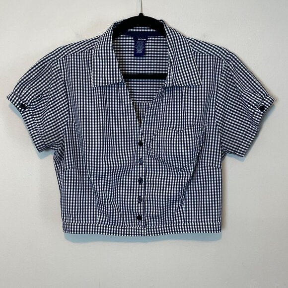 Upcycled Handmade Gingham Cropped Blouse With Heart Pocket One of a Kind - Picture 2 of 7